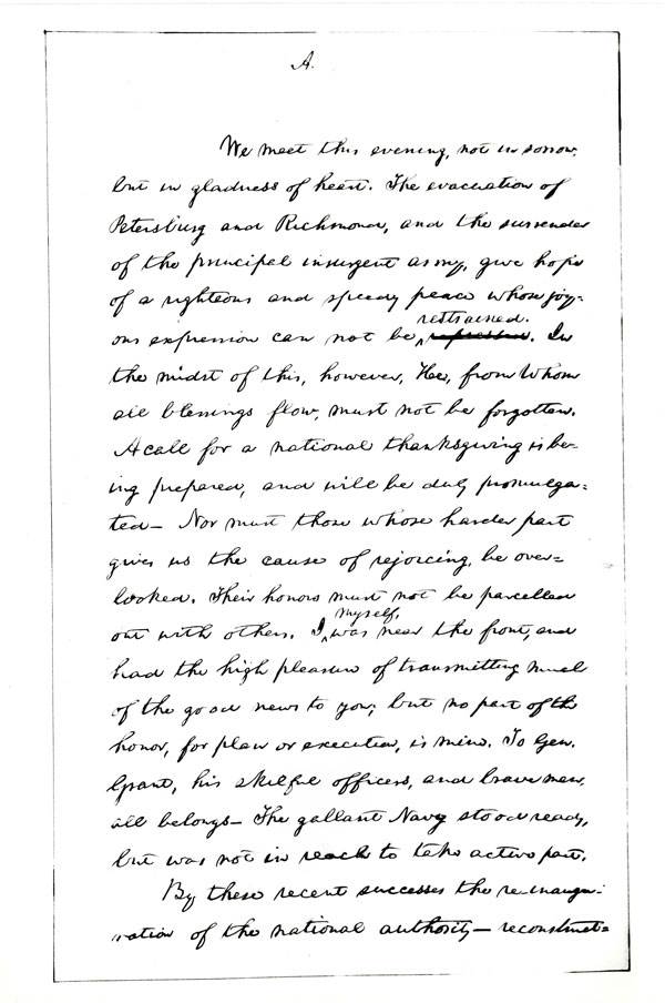 Lincoln’s Last Public Address, April 11, 1865