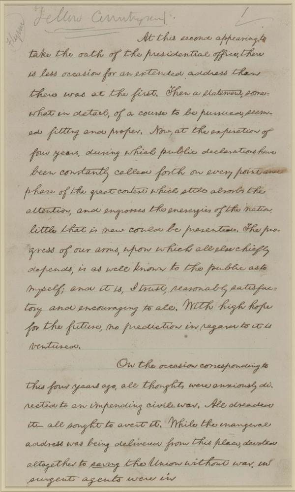Lincoln’s Second Inaugural Address, March 4, 1865
