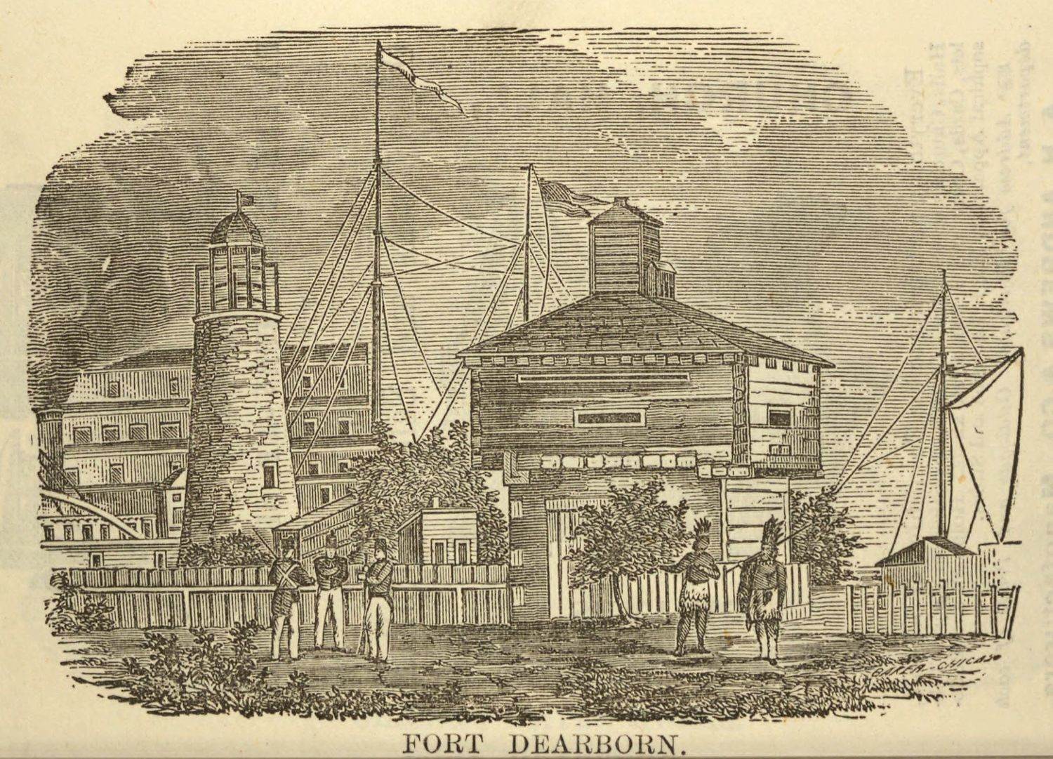 An 1869 depiction of the original Fort Dearborn.