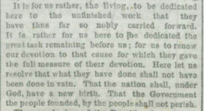 Chicago Tribune's transciption of the Gettysburg Address
