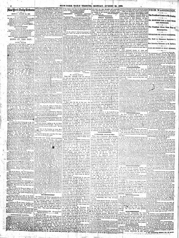 Greeley Responds to Lincoln, August 25, 1862