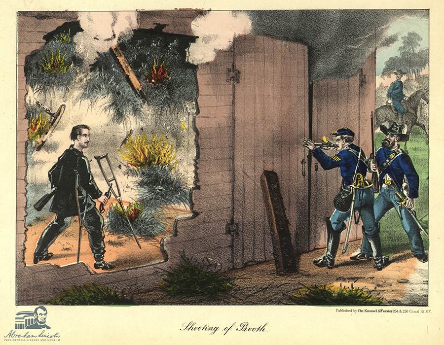 An artist's depiction of Booth in the burning barn, just before being shot. 
