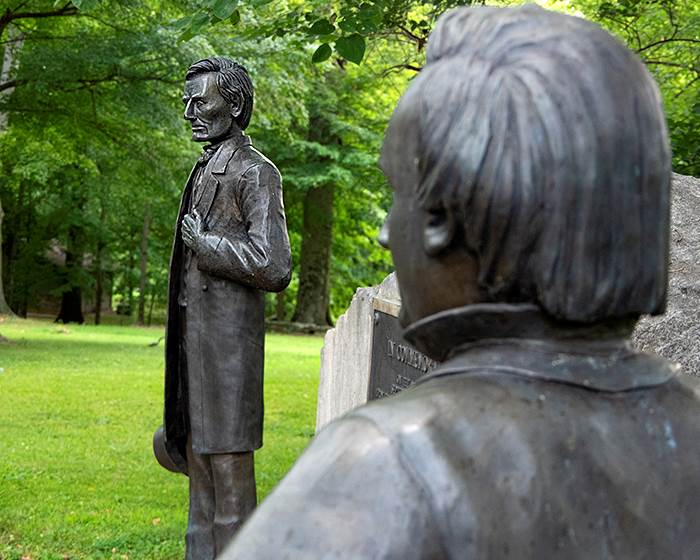 Sculptures at the site of the Lincoln-Douglas debate in Jonesboro.