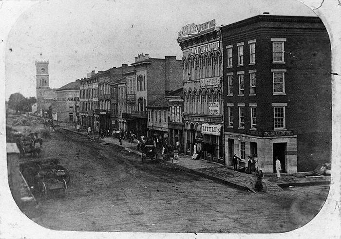 The south side of Springfield’s capitol square around the time of Lincoln’s election.