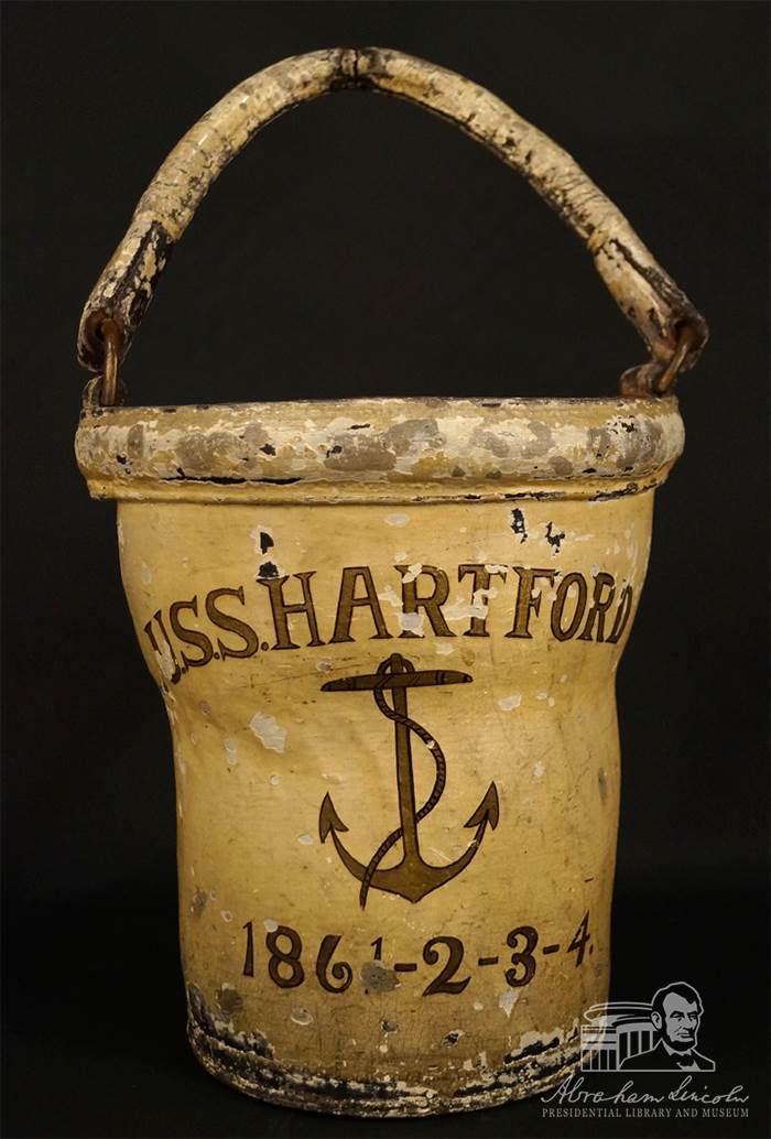 Bucket that was used to put out fires on Admiral Farragut’s flagship.