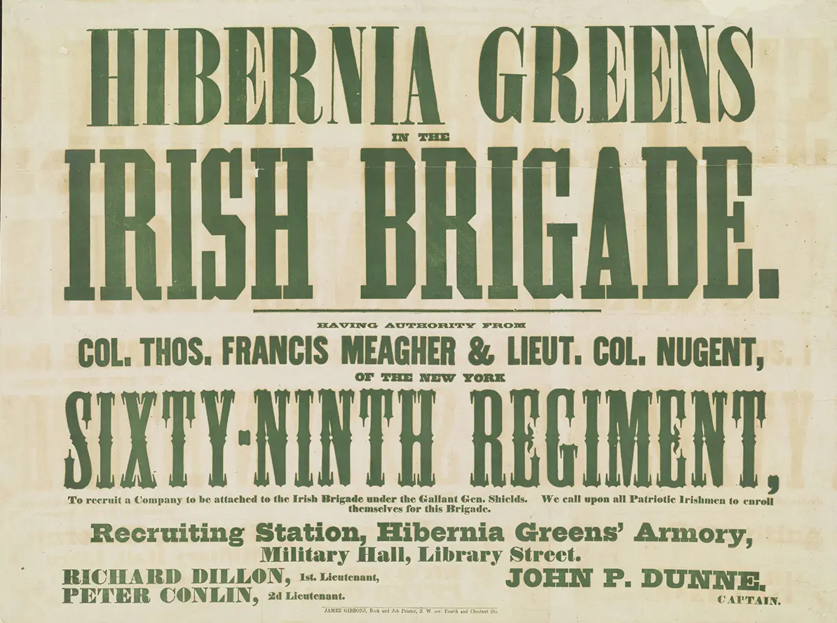 Image of a recruiting poster for the "Irish Brigade" during the Civil War
