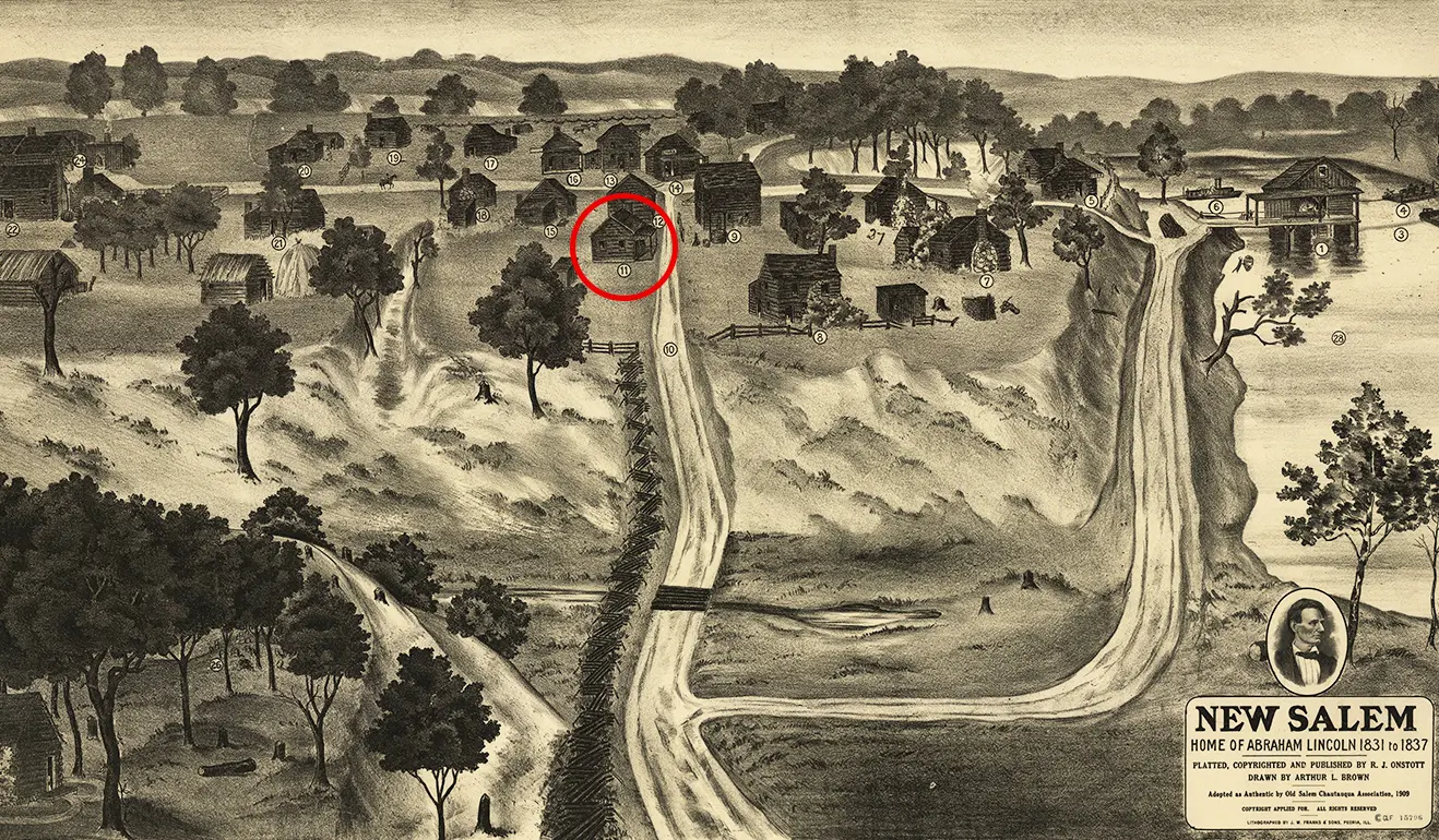 Illustration of New Salem during time Lincoln lived there.