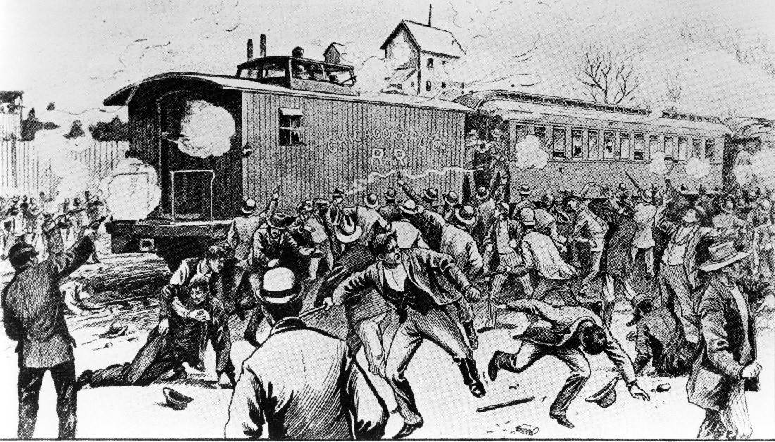 Artist’s depiction of the 1894 Pullman train car boycott